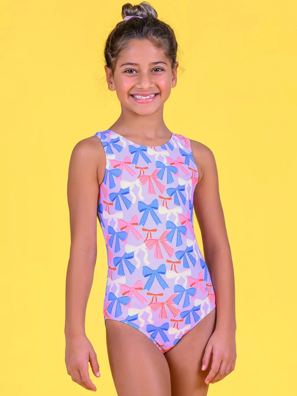 Girls' Bow-Print One-Piece Swimsuit in Pink & Blue
